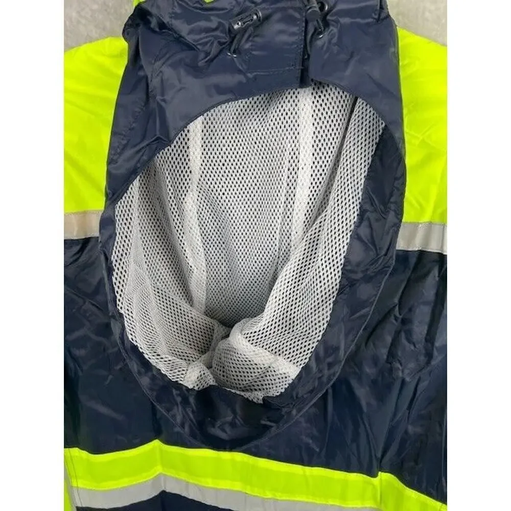 2 PC Yellow Safety RainSuit, Rain Jacket With Hoodie and Pants, Top-S Pants-XS